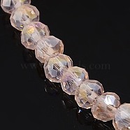Electroplate Glass Beads Strands, AB Color Plated, Faceted, Rondelle, Pink, 4x3mm, Hole: 1mm, about 140pcs/strand, 16.5 inch(EGLA-D020-4x3mm-69)