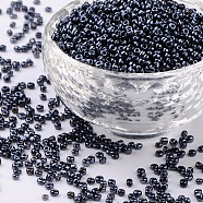 (Repacking Service Available) 12/0 Glass Seed Beads, Metallic Colours, Black, 2mm, Hole: 1mm, about 12g/bag(SEED-C018-2mm-606)