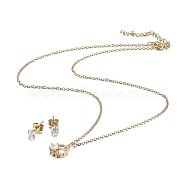 304 Stainless Steel Rhinestone Jewelry Sets, Star Pendant Necklaces and Stud Earrings, Cable Chains, Lobster Claw Clasps and Ear Nuts, Crystal, Golden, 18.11 inch(46cm), 15x5.5mm, Pin: 0.7mm(SJEW-H301-16G)