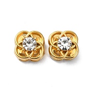 Ion Plating(IP)  304 Stainless Steel Slide Charms, with Rhinestone, Real 18K Gold Plated, Flower, 10x10x6.5mm, Hole: 6.5x2mm(STAS-C089-06J-G)