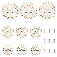 Unfinished Wood Gear Sets, with Screws, Steampunk Craft Alarm Clock Ornament, Antique White, Wood Gear: 43~81.5x4.5mm, Hole: 4mm, 3pcs/set, 3 sets/box(AJEW-OC0004-28)
