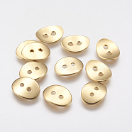 316 Surgical Stainless Steel Buttons, Long-Lasting Plated, Oval, 2-Hole, Real 18K Gold Plated, 10.5x14x1mm, Hole: 2mm(KK-F739-12G)