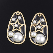 Epoxy Resin Pendants, with Alloy Findings and ABS Plastic Imitation Pearl, Teardrop with Star, Matte Gold Color, Creamy White, 35.5x19.5x5.5mm, Hole: 1.4mm(RESI-S365-41)