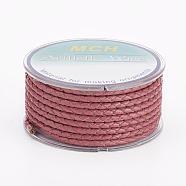 Eco-Friendly Braided Leather Cord, Leather Jewelry Cord, Jewelry DIY Making Material, Pale Violet Red, 3mm, about 5.46 yards(5m)/roll(OCOR-L035-3mm-E13)