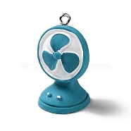Opaque Resin Pendants, with Platinum Tone Iron Loops, Electrical Appliance Charms, Deep Sky Blue, Fan Pattern, 30x18x19mm, Hole: 2mm(RESI-A019-02B)
