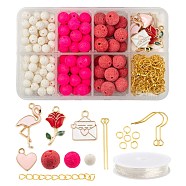 DIY Jewelry Set Making Kits for Valentine's Day, Including Round Natural Lava Rock Beads, Alloy Enamel Pendants, Iron Earring Hooks & Jump Rings & End Chains, Brass Eye Pin and Elastic Crystal Thread, Mixed Color, Beads: 210pcs/box(DIY-LS0001-83)