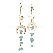 Moon & Sun & Star Brass Asymmetrical Earrings, Natural White Jade Chips Tassel Earrings, 76~85x18mm(EJEW-JE05461-05)