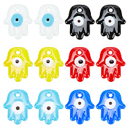 DICOSMETIC 12Pcs 6 Colors Handmade Lampwork Pendants, Hamsa Hand/Hand of Miriam with Evil Eye, Mixed Color, 4.5~5x34.5~35x4.5~5mm, Hole: 3.5mm, 2pcs/color(LAMP-DC0001-10)