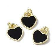 Natural Black Onyx(Dyed & Heated) Heart Charms, with Rack Plating Golden Tone Brass Findings, Cadmium Free & Lead Free, 14x12x2mm, Hole: 3mm(G-G977-05G-03)