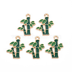 Alloy Enamel Pendants, Cadmium Free & Lead Free, Light Gold, Bamboo Stick, Dark Green, 20.5x16.5x1.5mm, Hole: 1.6mm(ENAM-T016-04KC-RS)