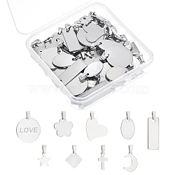 304 Stainless Steel Pendants, Stamping Blank Tag, Mixed Shapes, Stainless Steel Color, 12~25mm, 9 style, 10pcs/style, 90pcs/set(PALLOY-AB00256)