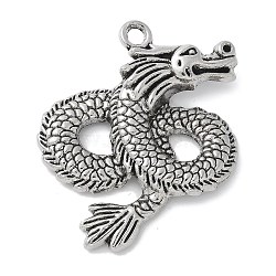 Tibetan Style Alloy with Enamel Pendants, Dragon, Antique Silver, 41.5x43x3.5mm, Hole: 3mm(PALLOY-D290-17AS)