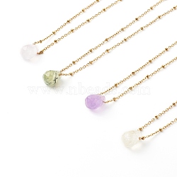 Natural Quartz Pendant Necklaces, with 304 Stainless Steel Satellite Chains, Faceted Teardrop, Mixed Color, 15.94 inch(40.5cm)(NJEW-JN03472)