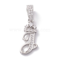 Eco-Friendly Brass Micro Pave Cubic Zirconia Pendants, Long-Lasting Plated, Real Platinum Plated, Cadmium Free & Lead Free, Letter, Letter.J, 16~20x7~11.5x1.5~2.2mm, Hole: 6.5x3.5mm(KK-K265-01P-J)