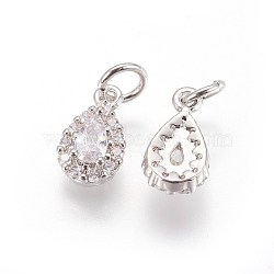 Brass Cubic Zirconia Charms, Drop, Platinum, Clear, 11~11.5x6.5x4mm, Hole: 3~4mm(KK-E772-14B-P)