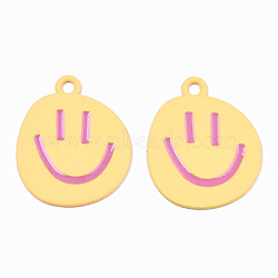 Spray Painted Alloy Pendants,  Cadmium Free & Lead Free, with Enamel, Smiling Face, Gold, 24x19.5x1mm, Hole: 2mm(ENAM-S127-025C-RS)