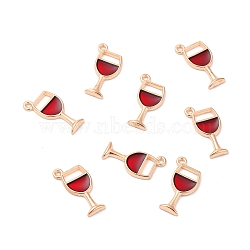 Alloy Enamel Pendants, Wine Glass, Light Gold, Red, 20x8x2mm, Hole: 1mm(X-ENAM-G124-06D)