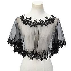 Detachable Polyester Bridal Lace Shawls, Bolero Shrug Shawl, Wedding Floral Lace Cape, Black, 920x820x1.5mm(AJEW-WH0696-058A)