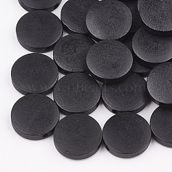 Natural Pear Wood Beads, Dyed, Flat Round, Black, 15x4mm, Hole: 1.8mm(X-WOOD-T009-1.5cm-01)