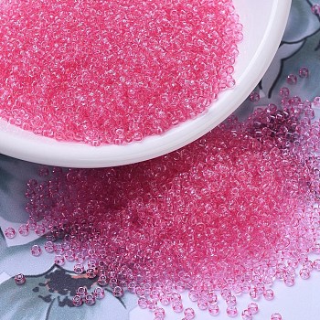 MIYUKI Round Rocailles Beads, Japanese Seed Beads, (RR1319) Dyed Transparent Hot Pink, 11/0, 2x1.3mm, Hole: 0.8mm, about 1100pcs/bottle, 10g/bottle
