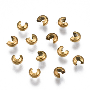 304 Stainless Steel Crimp Beads Covers, Vacuum Plating, Golden, 4x3.5x2.5mm, Hole: 1.4mm
