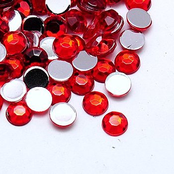 Imitation Taiwan Acrylic Rhinestone Cabochons, Faceted, Half Round, Red, 8x2.5mm, about 2000pcs/bag