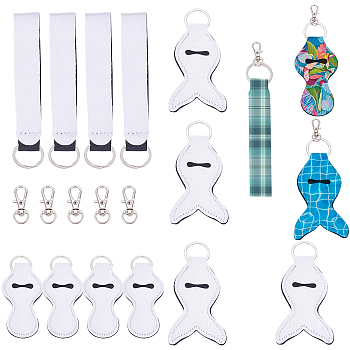 GORGECRAFT DIY Keychain Clasps, with Sublimation Blank MDF Hand Sanitizer Keychain Holders and Alloy Swivel Lobster Claw Clasps, Mixed Shapes, White, 30pcs/set