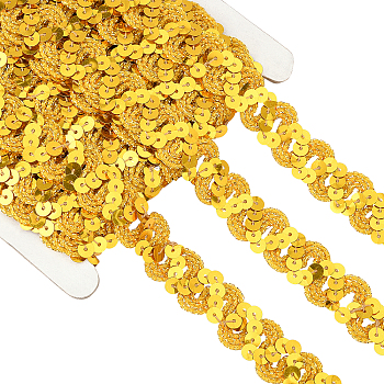 Curtain Polyester Ribbon, with Sequins, Garment Accessories, Gold, 3/4 inch(20.5mm), about 12.03~13.12 Yards(11~12m)/Card