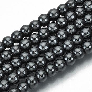 Non-magnetic Synthetic Hematite Beads Strands, Grade A, Round, 4mm, Hole: 1mm, about 100pcs/strand, 15.5 inch