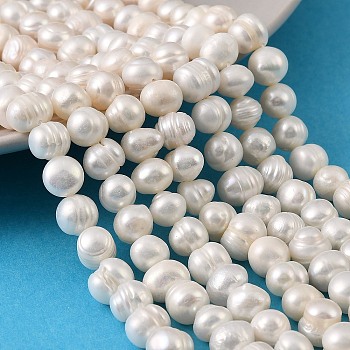 Natural Cultured Freshwater Pearl Beads Strands, Potato, Grade A+, Snow, 8~9mm, Hole: 0.6mm, about 43~49pcs/strand, 12.80~13.98''(32.5~35.5cm)