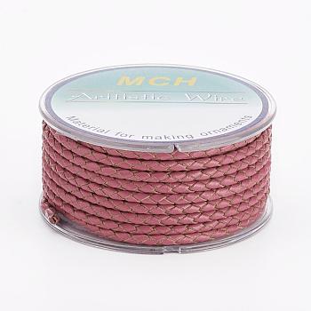 Eco-Friendly Braided Leather Cord, Leather Jewelry Cord, Jewelry DIY Making Material, Pale Violet Red, 3mm, about 5.46 yards(5m)/roll