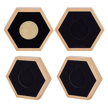 Hexagon Wood Coin Boxes, with Base, Commemorative Coin Collection Supplies, Sandy Brown, 91x104x17mm, Inner Diameter: 46x40mm