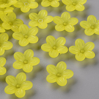 Frosted Acrylic Bead Caps, 5-Petal, Flower, Yellow, 19.5x20x5.5mm, Hole: 1.6mm, about 740pcs/500g