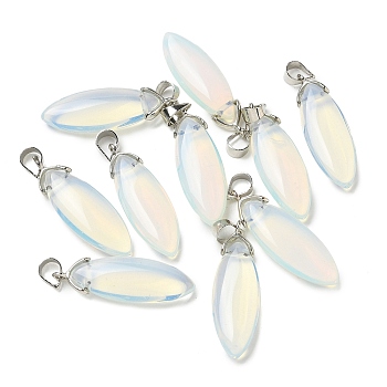 Opalite Pendants, Horse Eye Charms with Platinum Tone Brass Snap on Bails, 24x9x4.5mm, Hole: 4x3.5mm