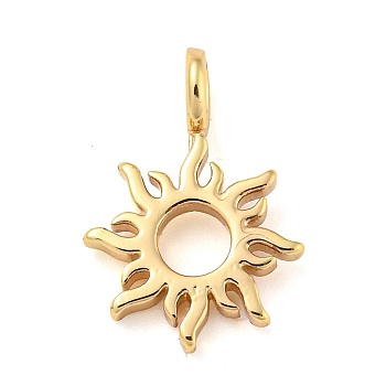 Brass Pendants, Real 14K Gold Plated, Sun, 17x11x5.5mm, Hole: 3.2mm