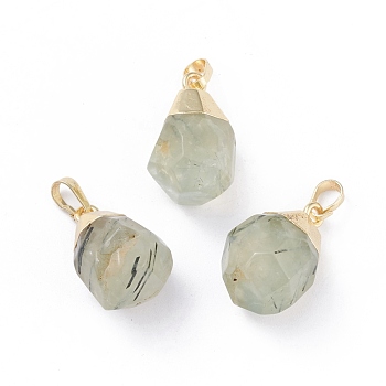 Natural Prehnite Pendants, with Brass Bails, Faceted, Teardrop, Golden, 19~21x12~14x11~15mm, Hole: 5x3mm
