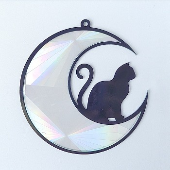 Acrylic Big Pendant, Black, Cat, Moon, 127mm
