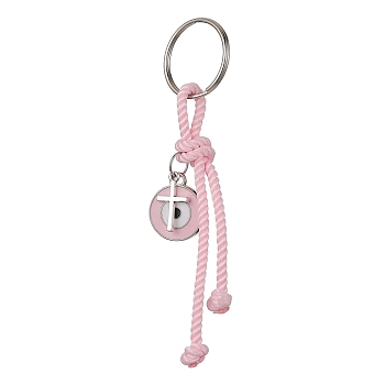 Cross & Evil Eye Zinc Alloy Enamel Pendants Keychains, with Polyester Cord and Iron Split Ring, Pink, 10cm
