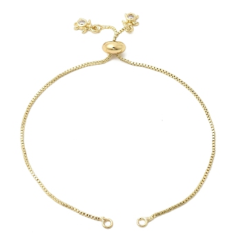 1MM Brass Box Chain Slider Bracelet Making, with Clear Cubic Zirconia Turtle Charms, Rack Plating, Long-Lasting Plated, Lead Free & Cadmium Free, Real 18K Gold Plated, 9.45 inch(24cm), Hole: 2mm