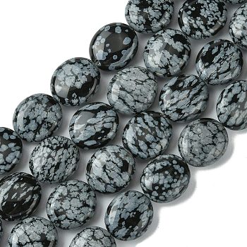 Natural Snowflake Obsidian Beads Strands, Flat Oval, 15~16x13.5~14x6~7mm, Hole: 1mm, about 26pcs/strand, 15.79''(40.1cm)