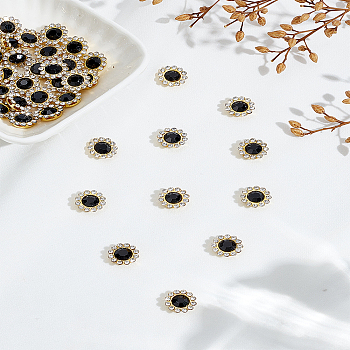 100Pcs Flower Sew on Rhinestones, Glass Rhinestone, Multi Strand Links, Garments Accessories, Jet, 11.5x5.5mm, Hole: 3x1.5mm