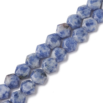 Natural Blue Spot Jasper Beads Strands, Faceted Hexagonal Cut, Hexagon, 8~8.5x9~9.5x4~4.5mm, Hole: 1mm, about 25pcs/strand, 8.11''(20.6cm)