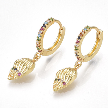 Brass Cubic Zirconia Dangle Hoop Earrings, Spiral Shell Shape, Golden, 26.5mm, Pin: 1x1mm