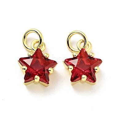 Real 18K Gold Plated FireBrick Star Brass+Cubic Zirconia Charms