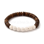 Stretch Bracelets, with Round Natural Lava Rock(Dyed) Beads and Rondelle Natural Coconut Beads, Coconut Brown, Inner Diameter: 2-1/8 inch(5.5cm)(BJEW-JB05361-02)