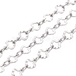 304 Stainless Steel Textured Ginkgo Leaf Link Chains, Soldered, with Spool, Tarnish Free, Stainless Steel Color, 4.5x3.5x0.2mm, about 32.81 Feet(10m)/Roll(CHS-Q009-07P)