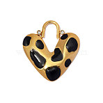304 Stainless Steel Enamel Pendants, Heart Charm, Ion Plating(IP), Long-Lasting Plated, Real 18K Gold Plated, Black, 33x30mm,Hole:1.50mm(STAS-OY013-84G)