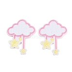 Polyester Computerized Embroidery Cloth Iron on Sew on Patches, Cloud & Star, Appliques Patches, Colorful, 52x41x1.5mm(PATC-L001-17)