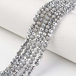 Electroplate Opaque Glass Beads Strands, Half Silver Plated, Faceted, Rondelle, Gray, 4x3mm, Hole: 0.4mm, about 105~110pcs/strand, 38~39cm(EGLA-A034-P4mm-M02)