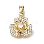 Brass Micro Pave Clear Cubic Zirconia Pendants, Flower Charms, Rack Plating, Long-Lasting Plated, Cadmium Free & Lead Free, Golden, 17.5x15x5.5mm, Hole: 5mm(CU-CBAA556-12G)